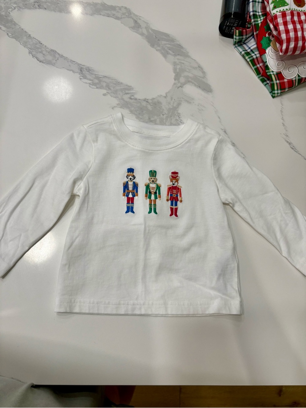 Janie and Jack White Long-Sleeve Shirt with Colorful Nutcracker Motif